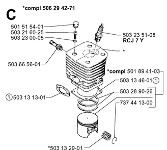 Cylinder Piston Diagram and Parts List for 3120 20000600001-20013500000 Husqvarna Chainsaw