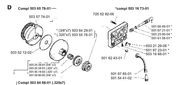 Clutch And Oil Pump Diagram and Parts List for 262XP 1993-12 Husqvarna Chainsaw