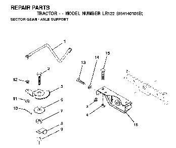 Sector Gear / Axle Support Diagram and Parts List for LR122 (954140105B)(2000-01) Husqvarna Lawn Tractor