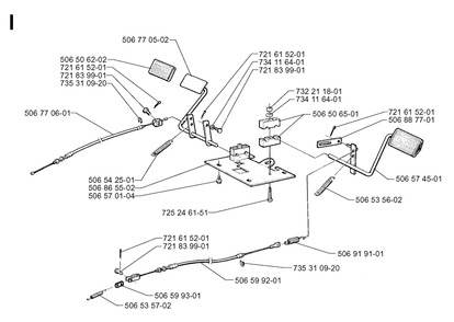 Pedals Diagram and Parts List for R970 1997-03 Husqvarna Lawn Tractor