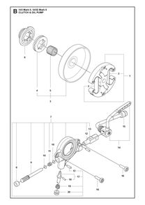 Clutch And Oil Pump Diagram and Parts List for 545GMARKII  Husqvarna Chainsaw
