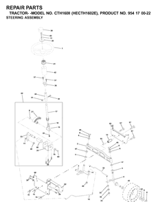 Steering Diagram and Parts List for CTH160II (HECTH1602E)(2001-02) Husqvarna Lawn Tractor