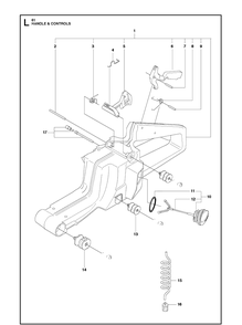 Handle And Controls Diagram and Parts List for 61 20110100001-20162700000 Husqvarna Chainsaw