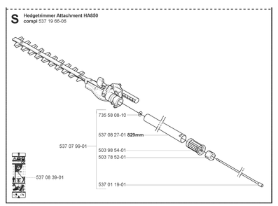 Attachments Diagram and Parts List for HA850 20090900001 & Above Husqvarna Trimmer