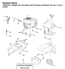 Engine Diagram and Parts List for YTH150XP (HEYTH150KA)(2003-01) Husqvarna Lawn Tractor