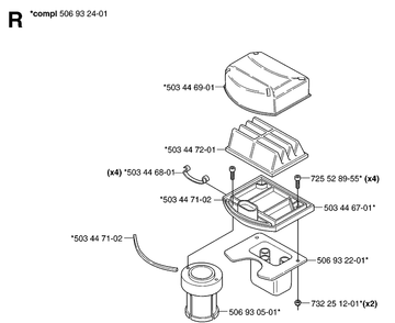 Air Filter Diagram and Parts List for PR18AWD (965095001)(2007-03) Husqvarna Lawn Mower
