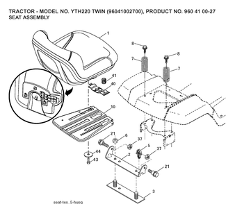 Seat Diagram and Parts List for YTH220TWIN (96041002700)(2007-04) Husqvarna Lawn Tractor