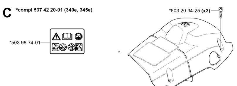 Cover 2 Diagram and Parts List for 340E 20051800001-20062300000 Husqvarna Chainsaw