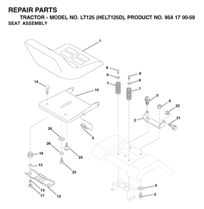 Seat Diagram and Parts List for LT125 (954170059-D)(2002-06) Husqvarna Lawn Tractor