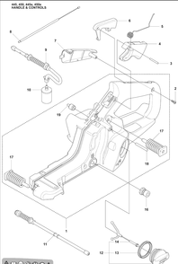 Handle And Controls Diagram and Parts List for 450E 2009-02 Husqvarna Chainsaw