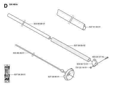 Shaft Diagram and Parts List for 326HE4X 20054000001 - 20090900000 Husqvarna Hedge Trimmer