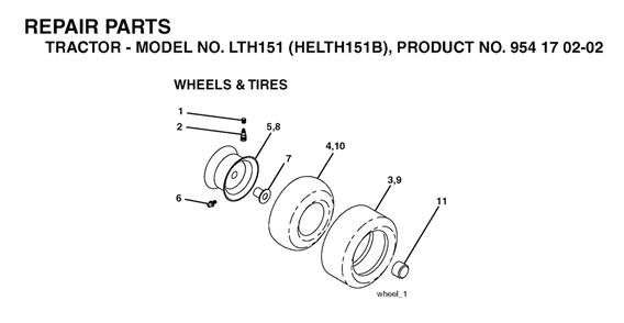 Wheels And Tires Diagram and Parts List for LTH151 (954170202-B)(2004-06) Husqvarna Lawn Tractor