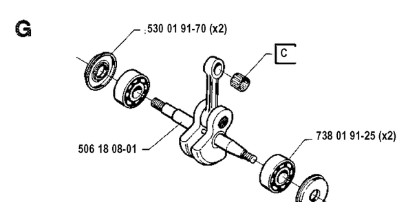 Crankshaft Diagram and Parts List for 41 19912200001-19941800000 Husqvarna Chainsaw