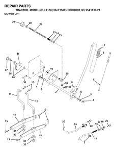 Mower Lift / Deck Lift Diagram and Parts List for LT150 (954110021-E)(2003-01) Husqvarna Lawn Tractor