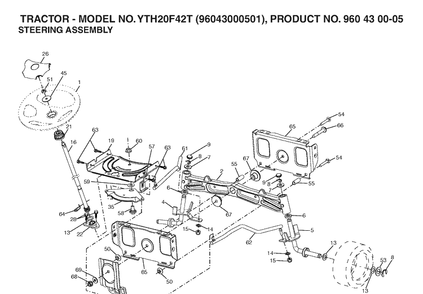 Steering Diagram and Parts List for YTH20F42T (96043000501)(2006-02) Husqvarna Lawn Tractor