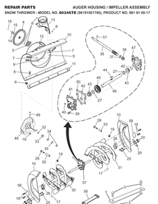 Auger Housing And Impeller Diagram and Parts List for 8024STE (96191001700)(2007-07) Husqvarna Snow Blower