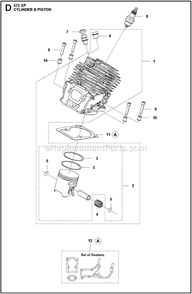 Cylinder Piston Diagram and Parts List for 572XPG  Husqvarna Chainsaw