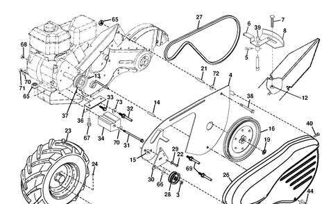 Mainframe, Left Side Diagram and Parts List for DRT900E (96093002303)(2015-01) Husqvarna Cultivator