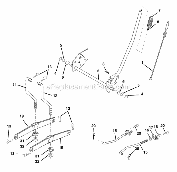 Mower Lift Diagram and Parts List for WET2242STD 2004 Husqvarna Lawn Tractor
