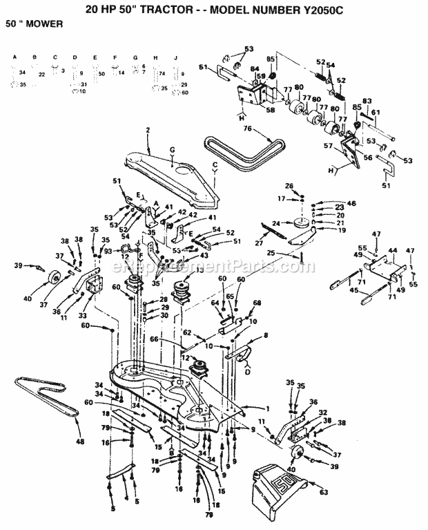 Mower Diagram and Parts List for Y2050C 1993 Husqvarna Lawn Tractor