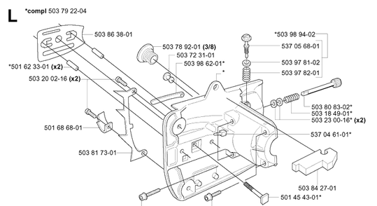 Crankcase Diagram and Parts List for 338XPT 20060100001-20063600000 Husqvarna Chainsaw