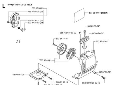 Starter Diagram and Parts List for 323R 20070100001-20144900000 Husqvarna Brush Cutter
