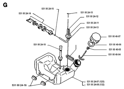 Fuel Tank Diagram and Parts List for 125RB 19931400001 & Above Husqvarna Trimmer