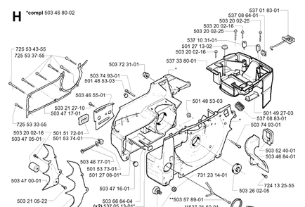 Crankcase Diagram and Parts List for 395XP/ (XPG)(20051800001-20070100000) Husqvarna Chainsaw
