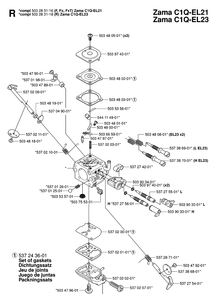 Carburetor Diagram and Parts List for 343R 20064000001-20103600000 Husqvarna Brush Cutter