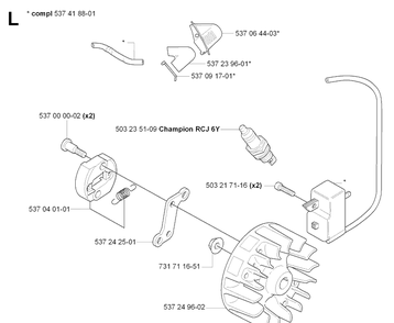 Ignition System Diagram and Parts List for 326HE3 (X-SERIES)(20090900001-Current)(2009) Husqvarna Hedge Trimmer