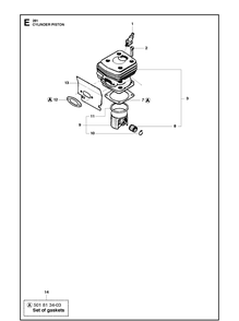 Cylinder Piston Diagram and Parts List for 281XP  Husqvarna Chainsaw