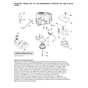 Engine Diagram and Parts List for TS142X-96043030201  Husqvarna Lawn Tractor