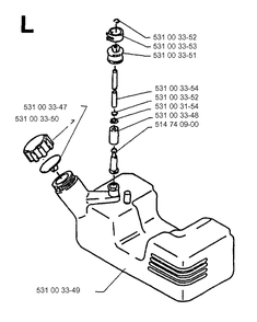 Fuel Tank Diagram and Parts List for 140B 19952700001-19960900000 Husqvarna Leaf Blower / Vacuum