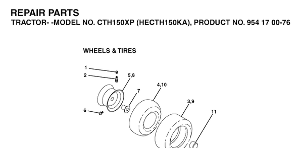 Wheels And Tires Diagram and Parts List for CTH150XP (HECTH150KA)(2003-01) Husqvarna Lawn Tractor