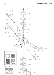 Carburetor Details 2 Diagram and Parts List for 241RJ  Husqvarna Brush Cutter