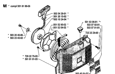 Starter Diagram and Parts List for 288 19911400001-19933600000 Husqvarna Chainsaw