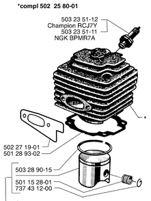 Piston/Cylinder Diagram and Parts List for 265RX 1999-03 Husqvarna Brush Cutter