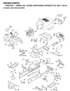 Chassis And Enclosures Diagram and Parts List for GTH250 (HEGTH250A)(2002-03) Husqvarna Lawn Tractor