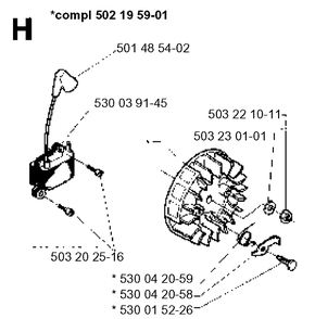 Ignition System Diagram and Parts List for 232RCAT 19954500001-Current Husqvarna Brush Cutter