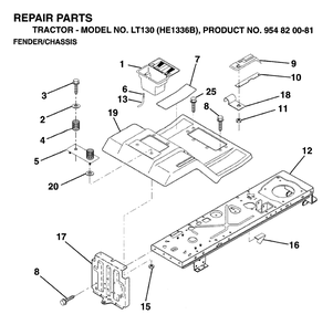 Chassis And Enclosures Diagram and Parts List for LT130 (954820081-B)(1996-01) Husqvarna Lawn Tractor