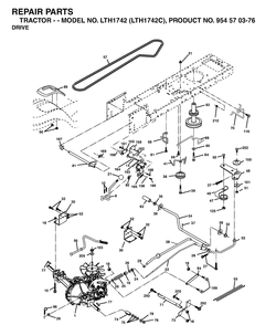 Drive Diagram and Parts List for LTH1742-LTH1742C 2003-02 Husqvarna Lawn Tractor