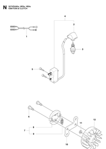 Ignition System And Clutch Diagram and Parts List for 327HE4 X-SERIES Husqvarna Hedge Trimmer