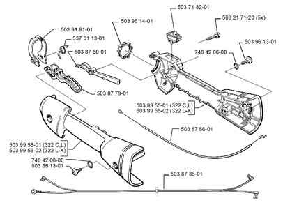 Handle And Trigger Assembly Diagram and Parts List for 325LX 1999-03 Husqvarna Trimmer