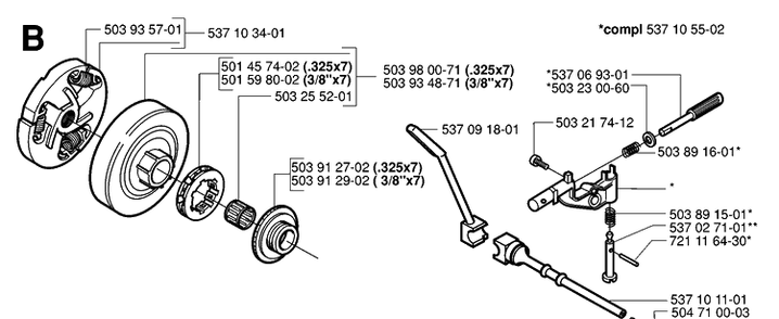 Clutch And Oil Pump 2 Diagram and Parts List for 359 20010100001-20014000000 Husqvarna Chainsaw