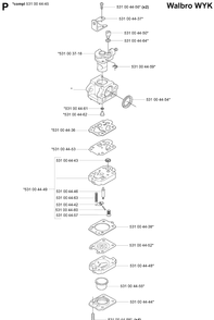 Carburetor Details Diagram and Parts List for 145BT 20053300001-Current Husqvarna Leaf Blower / Vacuum