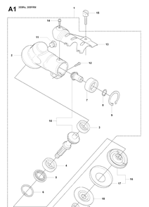Bevel Gear Diagram and Parts List for 355RX 20082700001-20144899999 Husqvarna Brush Cutter
