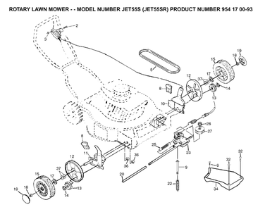 Drive Diagram and Parts List for JET55-JET55SR 2003-01 Husqvarna Lawn Mower