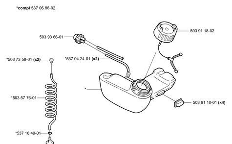 Fuel Tank Diagram and Parts List for 323L 2006-04 Husqvarna Trimmer