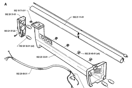 Shaft Diagram and Parts List for 235R 19914800001-19930600000 Husqvarna Brush Cutter