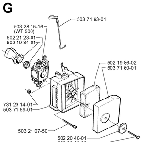 Carburetor And Air Filter Diagram and Parts List for 225H75 19980900001-20022200000 Husqvarna Hedge Trimmer